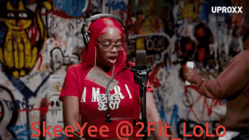 Woman Red Shirt Headphones Skee Yee @ 2 Fit Lolo