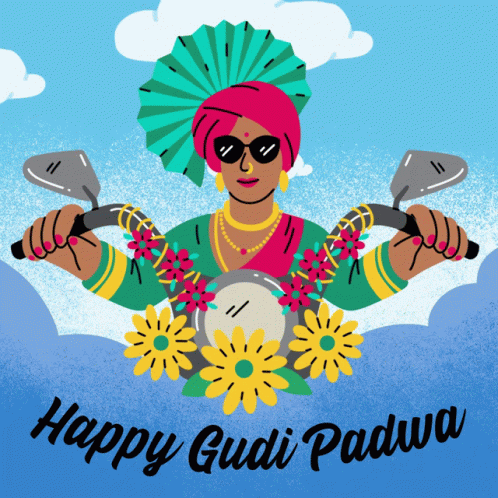 Woman Riding Motorcycle Happy Gudi Padwa