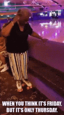 Woman Roller Skates Stumbling Funny Thursday Meme GIF