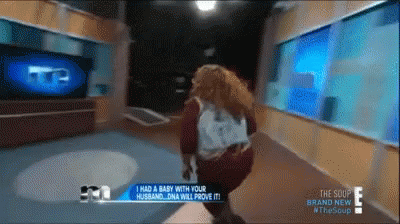 Woman Running in Hallway With Text