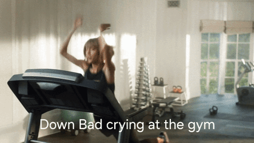 Woman Running on Treadmill Down Bad Crying at the Gym