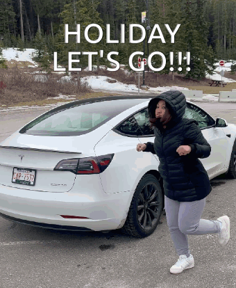Woman Running Past White Car Holiday Let's Go