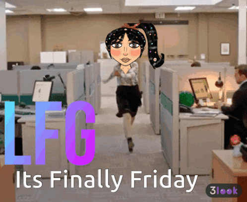 Woman Running Through Office It's Finally Friday GIF