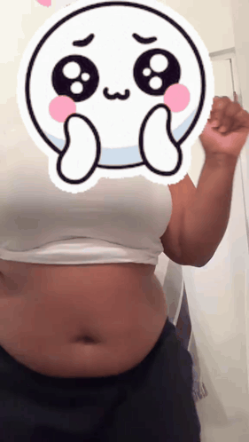 Woman's Belly Visible in Front of Cartoon Face Sticker