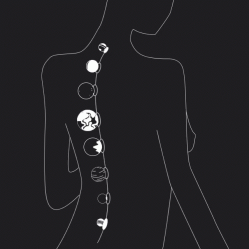 Woman's Black And White Spine With Planets GIF