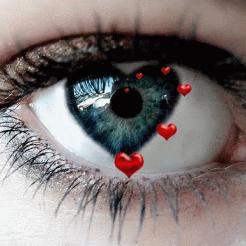 Woman's Eye With Red Hearts