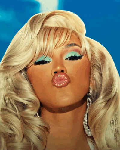 Woman's Face Blonde Hair Blue Eye Shadow