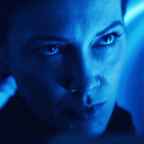 Woman's Face in Blue Light
