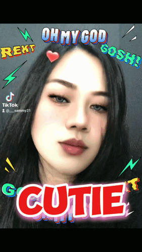 Woman's Face Surrounded by Oh My God Gosh and Cutie Text