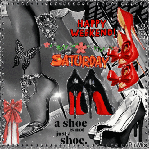Woman's Feet In High Heels Happy Weekend Saturday GIF