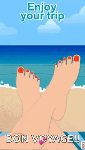 Woman's Feet on Beach Enjoy Your Trip Bon Voyage