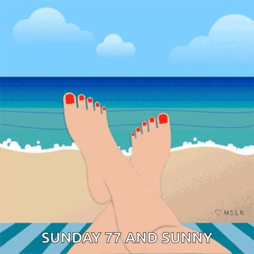 Woman's Feet on Beach Sunday 77 and Sunny