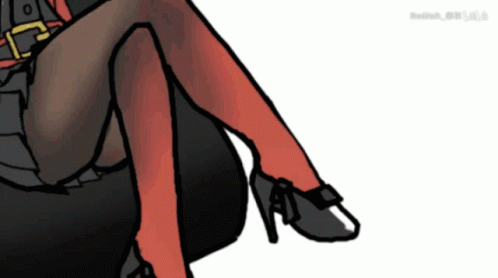 Woman's Legs in Red Stockings and Black Shoes