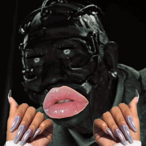 Woman's Nails and Man's Face Close Up