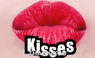 Woman's Red Lips Saying Kisses Thank You