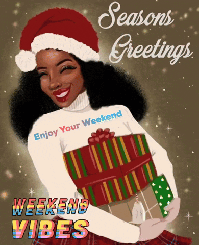Woman Santa Hat Presents Seasons Greetings Weekend Vibes