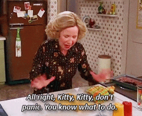 Woman Saying All Right Kitty Kitty Don't Panic