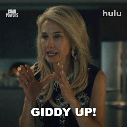 Woman Saying Giddy Up in Front of Hulu Ad