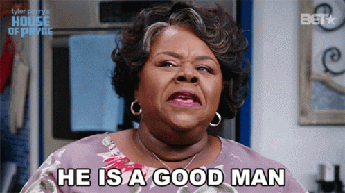 Woman Saying Good Man In Front Of Payne Logo GIF
