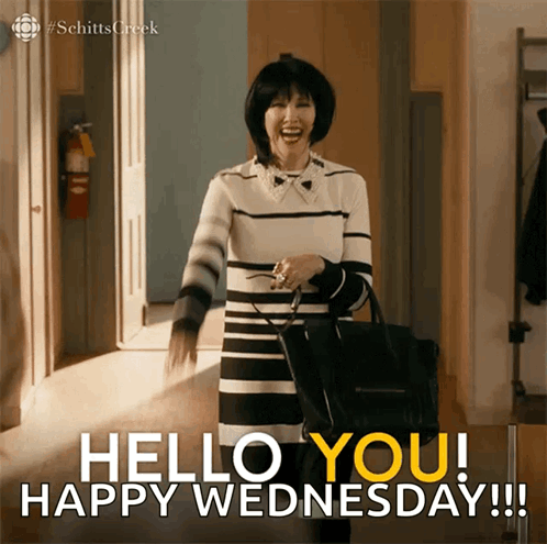 Woman Saying Hello You Happy Wednesday with Black Purse