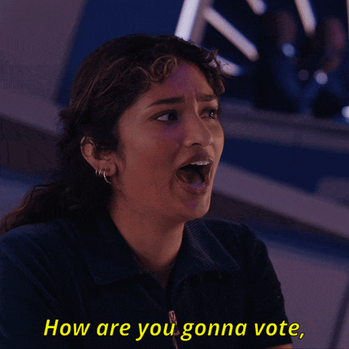 Woman Saying How Are You Gonna Vote Yellow