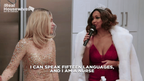 Woman Saying I Can Speak Fifteen Languages