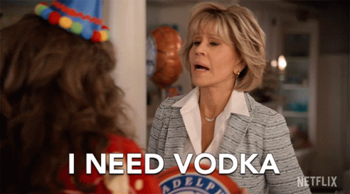 Woman Saying I Need Vodka Holding Bottle