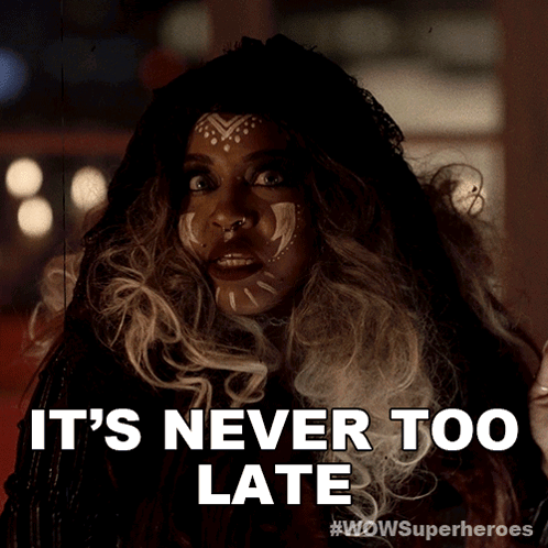 Woman Saying Never Too Late with Wig