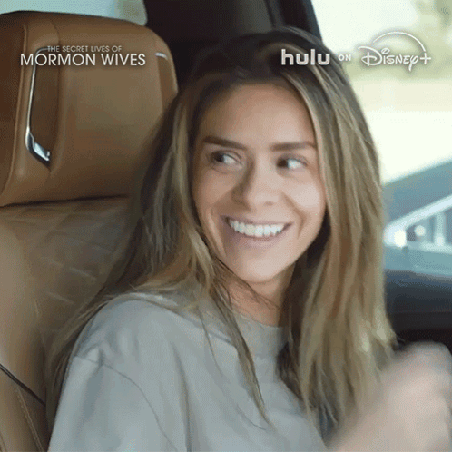 Woman Saying Not Too Much Fun in Front of Secret Lives of Mormon Wives Poster on Hulu