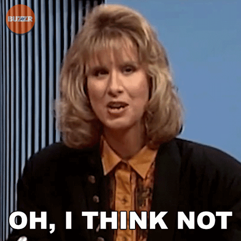 Woman Saying Oh I Think Not In Front Of Striped Wall GIF