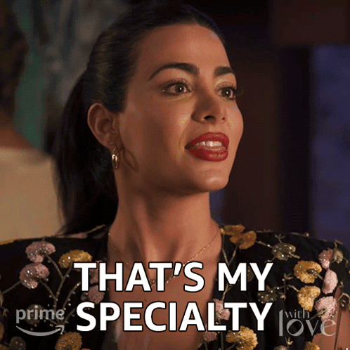 Woman Saying Thats My Specialty in Floral Top