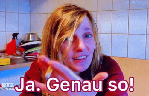Woman Says Ja Genau So in Kitchen