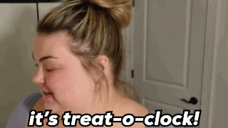 Woman Says Treat-O-Clock GIF