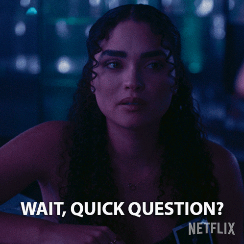 Woman Says Wait Quick Question Purple Background