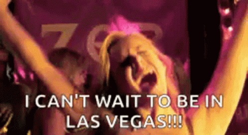Woman Screaming Arms Up Saying I Can't Wait to Be in Las Vegas