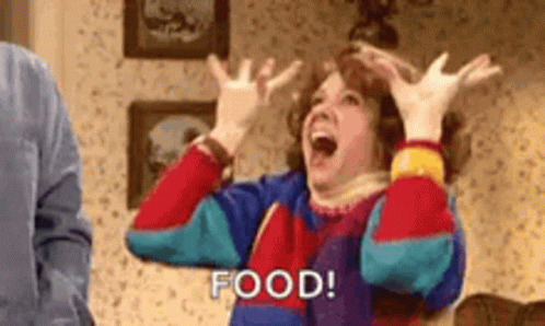 Woman Screaming with Food Text