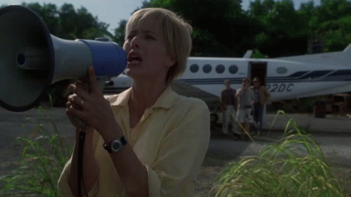 Woman Shouting Into Megaphone With Word Ben GIF