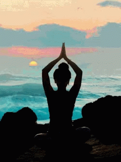 Woman Silhouette Meditating on Beach