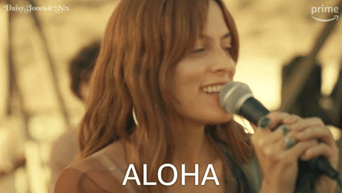Woman Singing Into Microphone Aloha