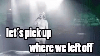 Woman Singing Into Microphone Let's Pick Up Where We Left Off GIF