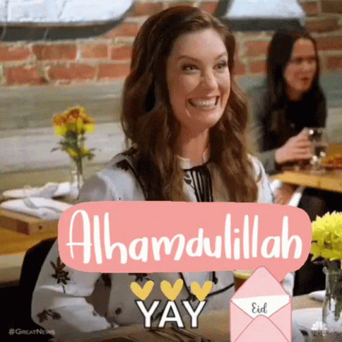 Woman Sitting at Pink Alhamdulillah Yay Sign