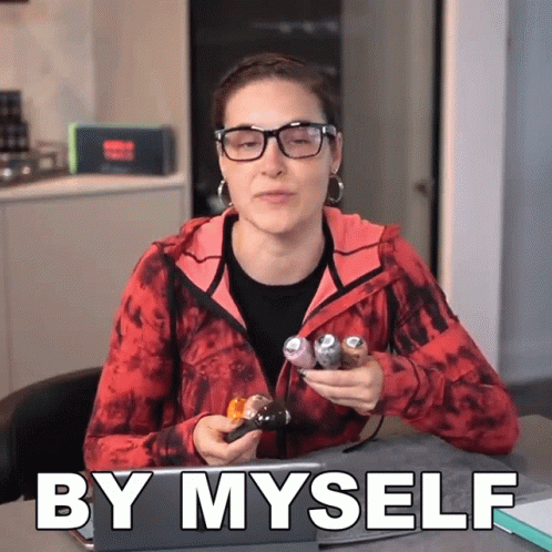 Woman Sitting At Table With By Myself GIF