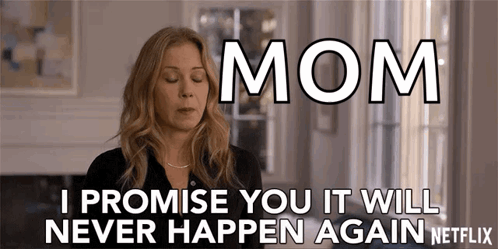 Woman Sitting Eyes Closed Saying Mom I Promise You It Will Never Happen Again GIF
