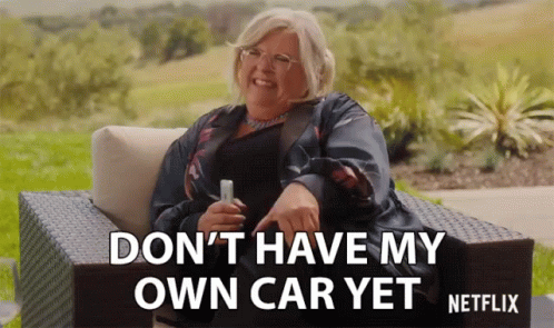 Woman Sitting in Chair Saying Dont Have My Own Car Yet