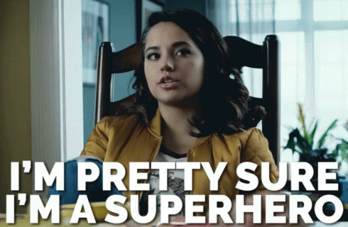 Woman Sitting in Chair Saying Im Pretty Sure Im a Superhero