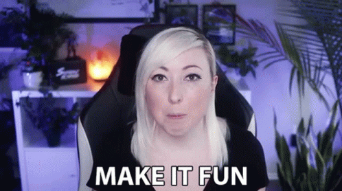 Woman Sitting In Chair Saying Make It Fun GIF