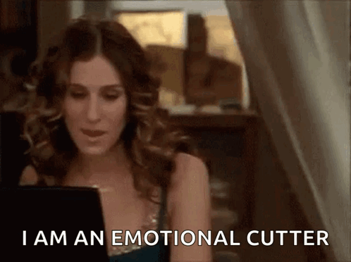 Woman Sitting in Front of Laptop Saying I Am an Emotional Cutter