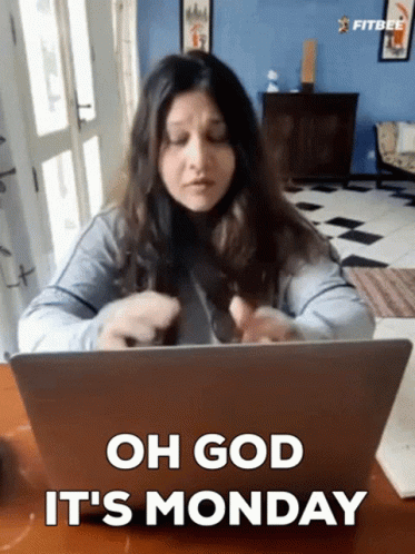 Woman Sitting In Front Of Laptop Saying Oh God It's Monday GIF
