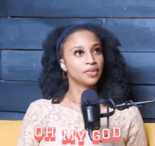 Woman Sitting in Front of Microphone Saying Oh My God