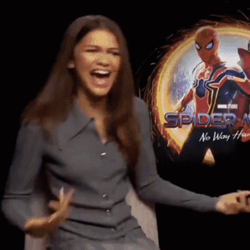 Woman Sitting in Front of Spider-Man No Way Home Poster